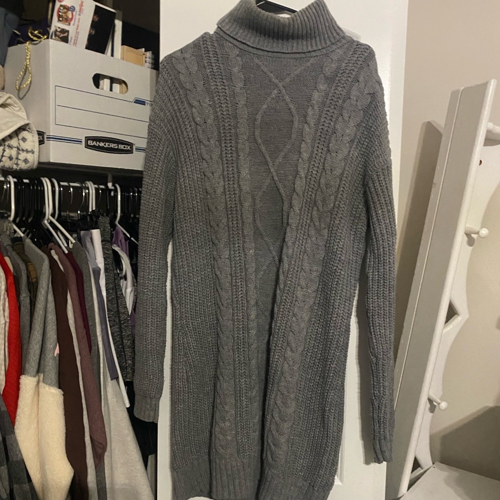 French Grey Cable Knit Turtleneck Sweater - Gray